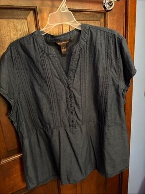 Bit & Bridle Dark Denim Pintuck Button-Front Blouse